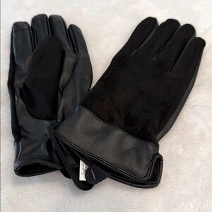Banana Republic Factory Fleece Black Vegan Leather Gloves faux suede palm SZ S/M